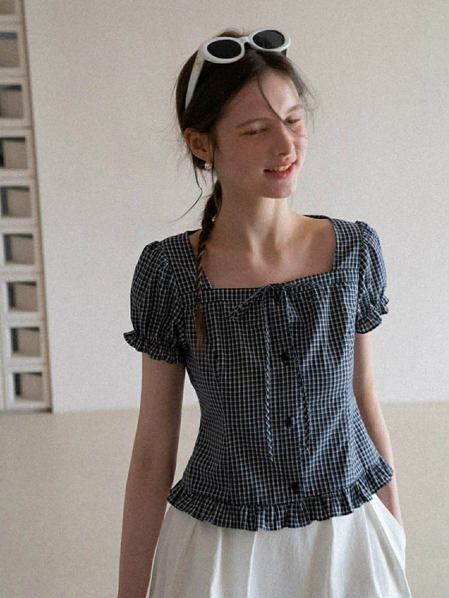 "YUMII" デニムトップ ＆ 白スカート